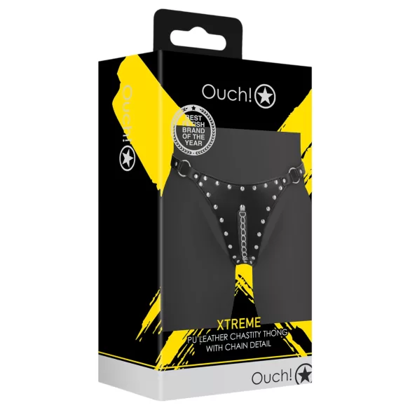 Ouch! - blakstienuotas skaistybės diržo stringas su grandinėle (juodas)