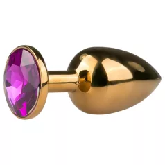   EasyToys Metal No.1 - auksinis analinis kaištis kūgio formos su violetiniu akmeniu (2,5 cm)