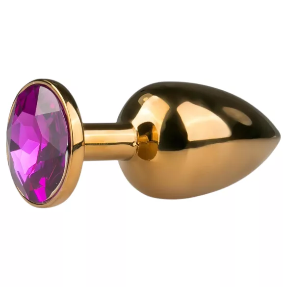 EasyToys Metal No.1 - auksinis analinis kaištis kūgio formos su violetiniu akmeniu (2,5 cm)