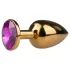 EasyToys Metal No.1 - auksinis analinis kaištis kūgio formos su violetiniu akmeniu (2,5 cm)