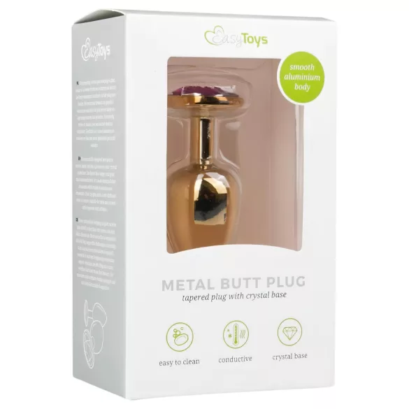 EasyToys Metal No.1 - auksinis analinis kaištis kūgio formos su violetiniu akmeniu (2,5 cm)