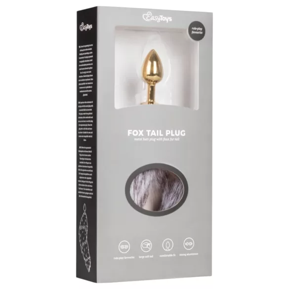 Easytoys Fox NO5 - analinis kaištis su uodega - metalas, auksinis/sidabrinis
