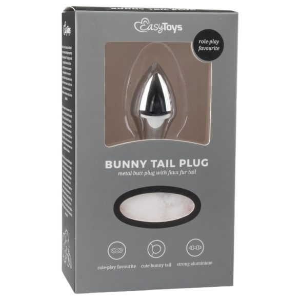 Easytoys Bunny NO1 - analinis kaištis su uodegėle - metalinis, sidabrinis/baltas