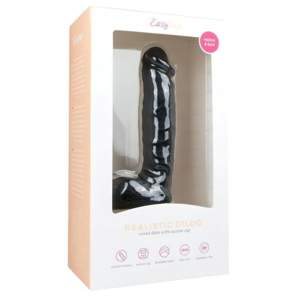 Easytoys - dildo su sėklidėmis ir siurbtuku - juodas 22,5 cm