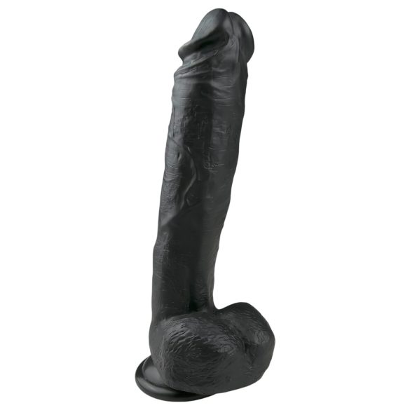 Easytoys - didelis dildo su sėklidėmis, su siurbtuku - juodas 26,5 cm