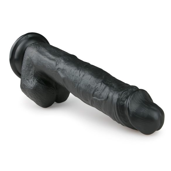 Easytoys - didelis dildo su sėklidėmis, su siurbtuku - juodas 26,5 cm
