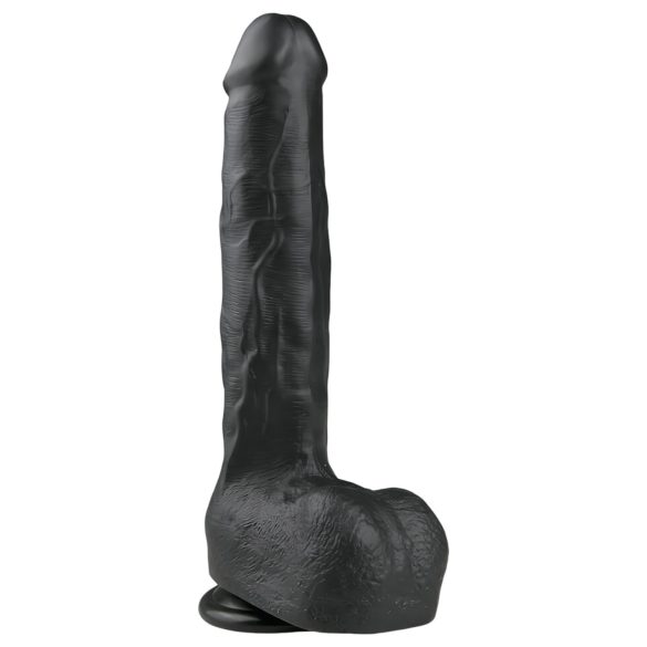 Easytoys - didelis juodas dildo su siurbtuku ir sėklidėmis (29,5 cm)