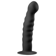   Easytoys Ribbed - analinis dildo su siurbtuku - 14cm - juodas