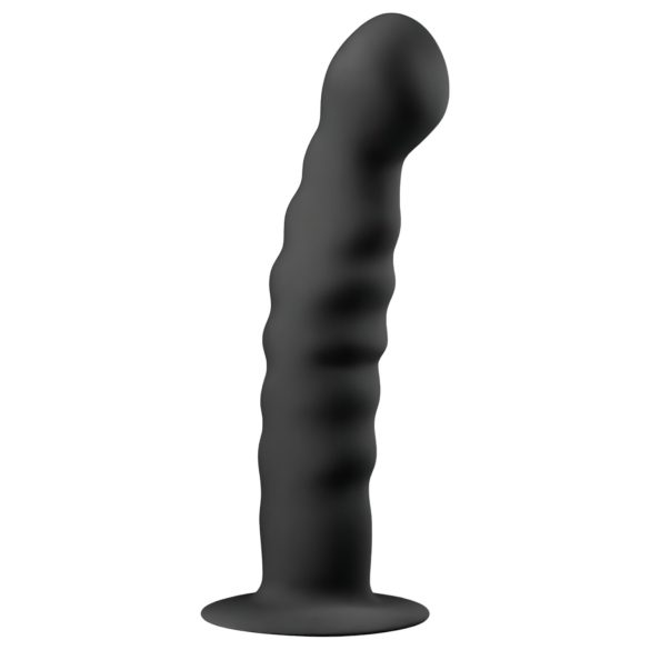 Easytoys šonkauliuotas - su siurbtuku analinis dildo (14 cm) - juodas