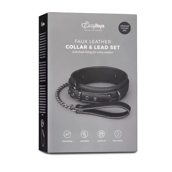 Easytoys - BDSM antkaklis su pavadėliu - juodas