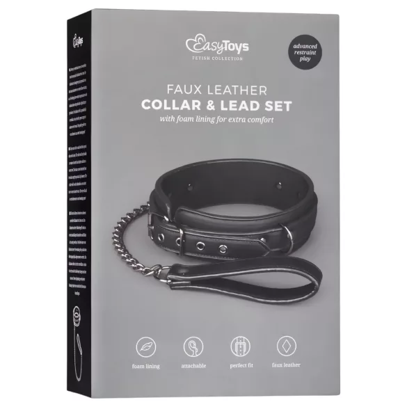 Easytoys - BDSM antkaklis su pavadėliu - juodas