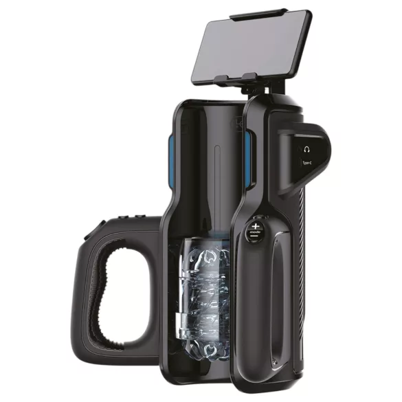 LETEN SM 500 - masturbatorius su judančia galva ir telefono laikikliu - juodas