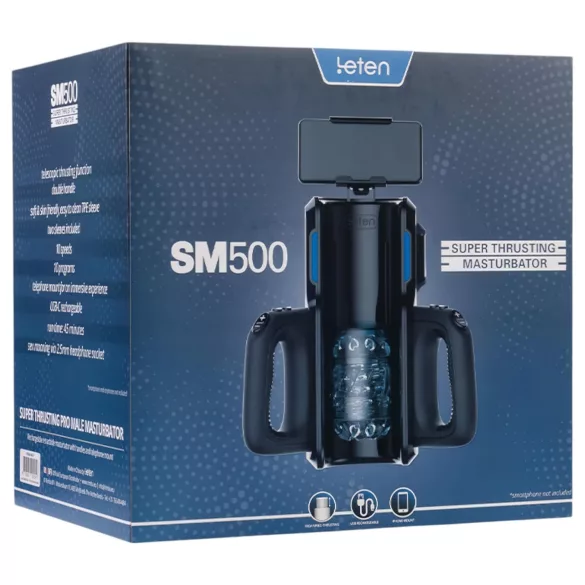 LETEN SM 500 - masturbatorius su judančia galva ir telefono laikikliu - juodas