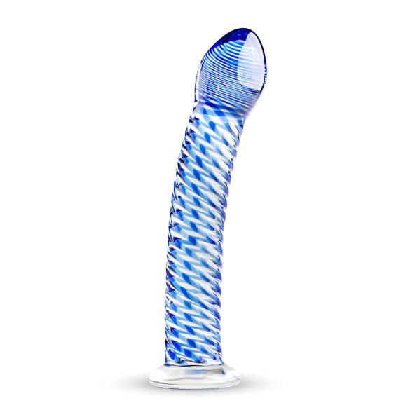 Gildo Stiklo Nr. 5 - spiralinė stiklo dildo (skaidri-mėlyna)