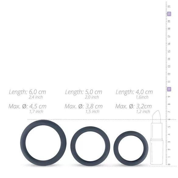 Boners - silikoniniai penio žiedai rinkinys - 3 vnt - pilka
