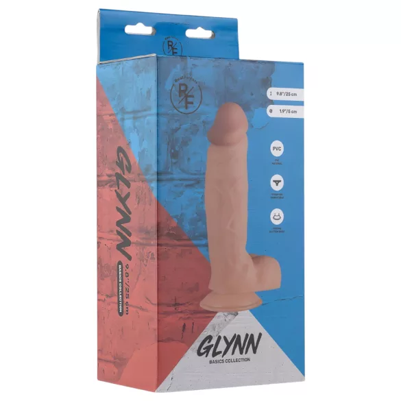 Real Fantasy Glynn - tikroviškas dildo su sėklidėmis - 25 cm natūralios spalvos