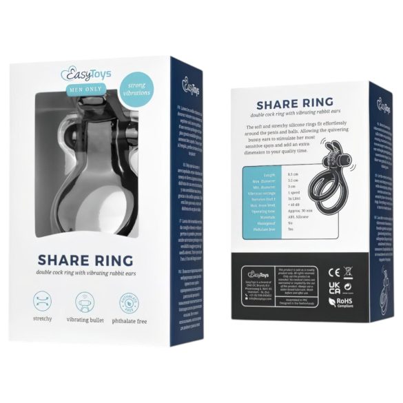 Easytoys Share Ring - vibruojantis penio ir sėklidžių žiedas - juodas
