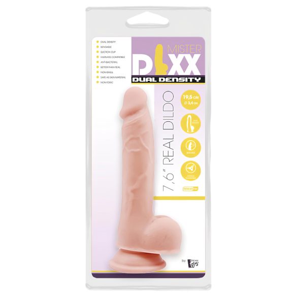 Mr. Dixx 7.6 - dildo su sėklidėmis ir siurbtuku - kūno spalvos 19,5 cm