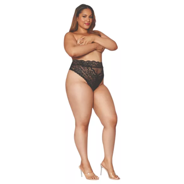 Dreamgirls - aukšto liemens nėriniuotos kelnaitės - juodos - 2XL