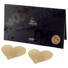   Bijoux Indiscrets Flash - blizgantys širdelės formos spenelių lipdukai (auksiniai)