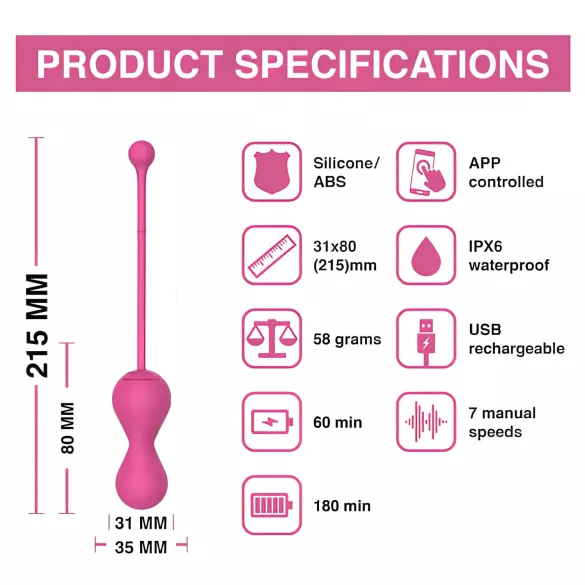 Magic Motion Kegel Master - programėle valdoma vibruojanti geišos (Kegel) rutuliukas (rožinis)