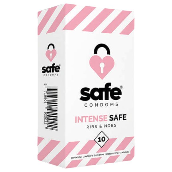 SAFE Intense Safe - briaunuotas ir taškuotas prezervatyvas (10 vnt)