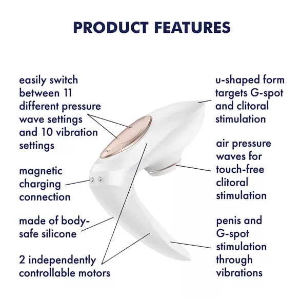 Satisfyer Pro 4 Couples - porų vibratorius su oro bangomis - įkraunamas, baltas
