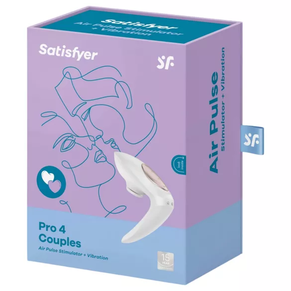 Satisfyer Pro 4 Couples - porų vibratorius su oro bangomis - įkraunamas, baltas