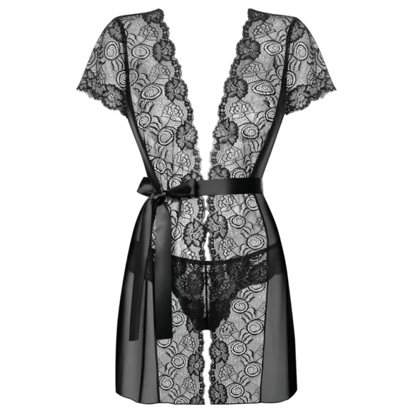 Obsessive - nėriniuotas chalatas ir stringai - juoda - L/XL