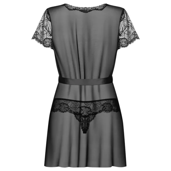 Obsessive - nėriniuotas chalatas ir stringai - juoda - L/XL
