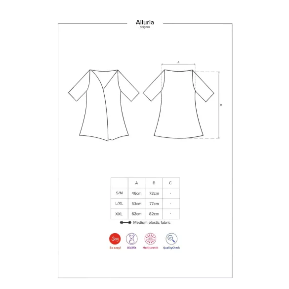 Obsessive - nėriniuotas chalatas ir stringai - juoda - L/XL