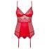 Obsessive Lovica - nėriniuota viršutinė su petnešomis ir stringai (raudona) - L/XL