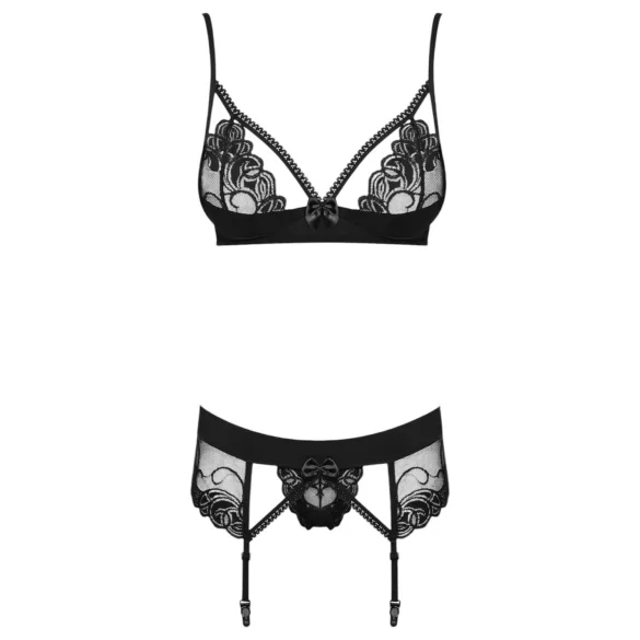 Obsessive Wonderia - nėriniuota liemenėlė ir kelnaitės rinkinys - juoda - L/XL