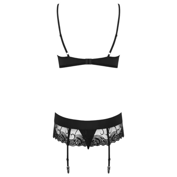 Obsessive Wonderia - nėriniuota liemenėlė ir kelnaitės rinkinys - juoda - L/XL