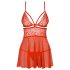Obsessive 838-BAB-3 - pikantiška nėriniuota raudona babydoll ir stringai - L/XL