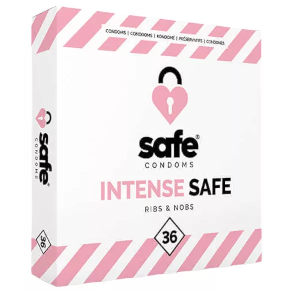 SAFE Intense Safe - prezervatyvai su briaunelėmis ir taškeliais - 36 vnt