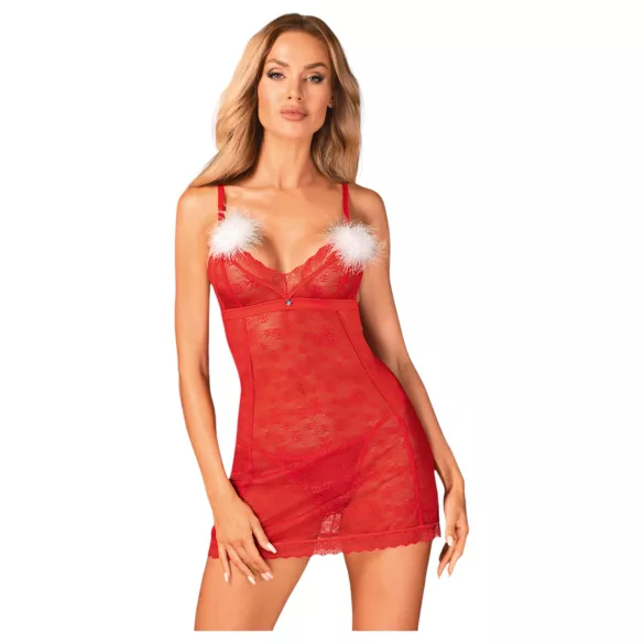 Obsessive Claussica - raudonas babydoll ir stringai - XL/XXL