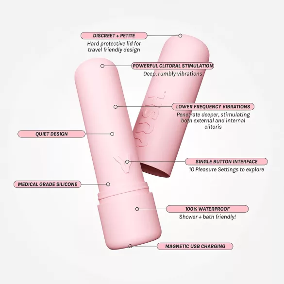 Vush Pop Gloss - mini vibratorius - įkraunamas, vandeniui atsparus - rožinis